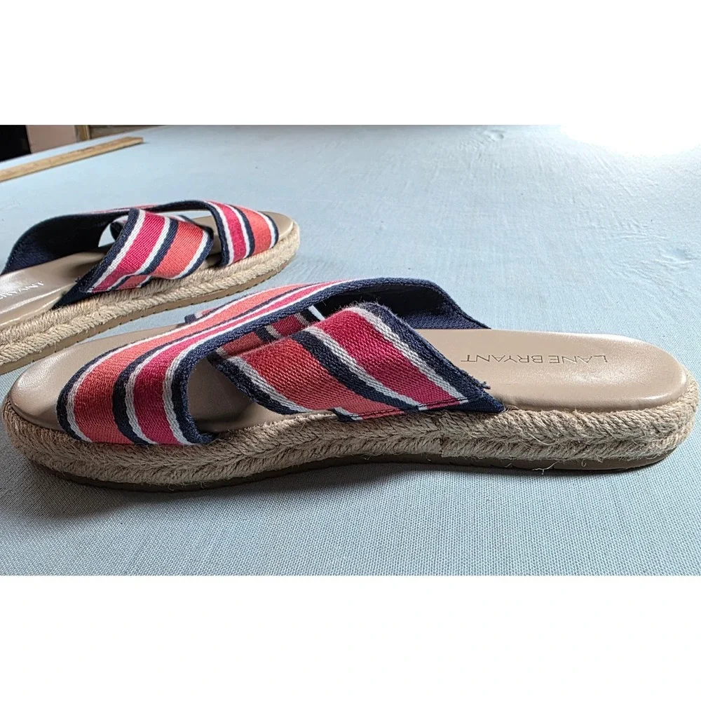 Lane Bryant Red White Blue Striped Espadrille Slide Sandals 8W 601251096